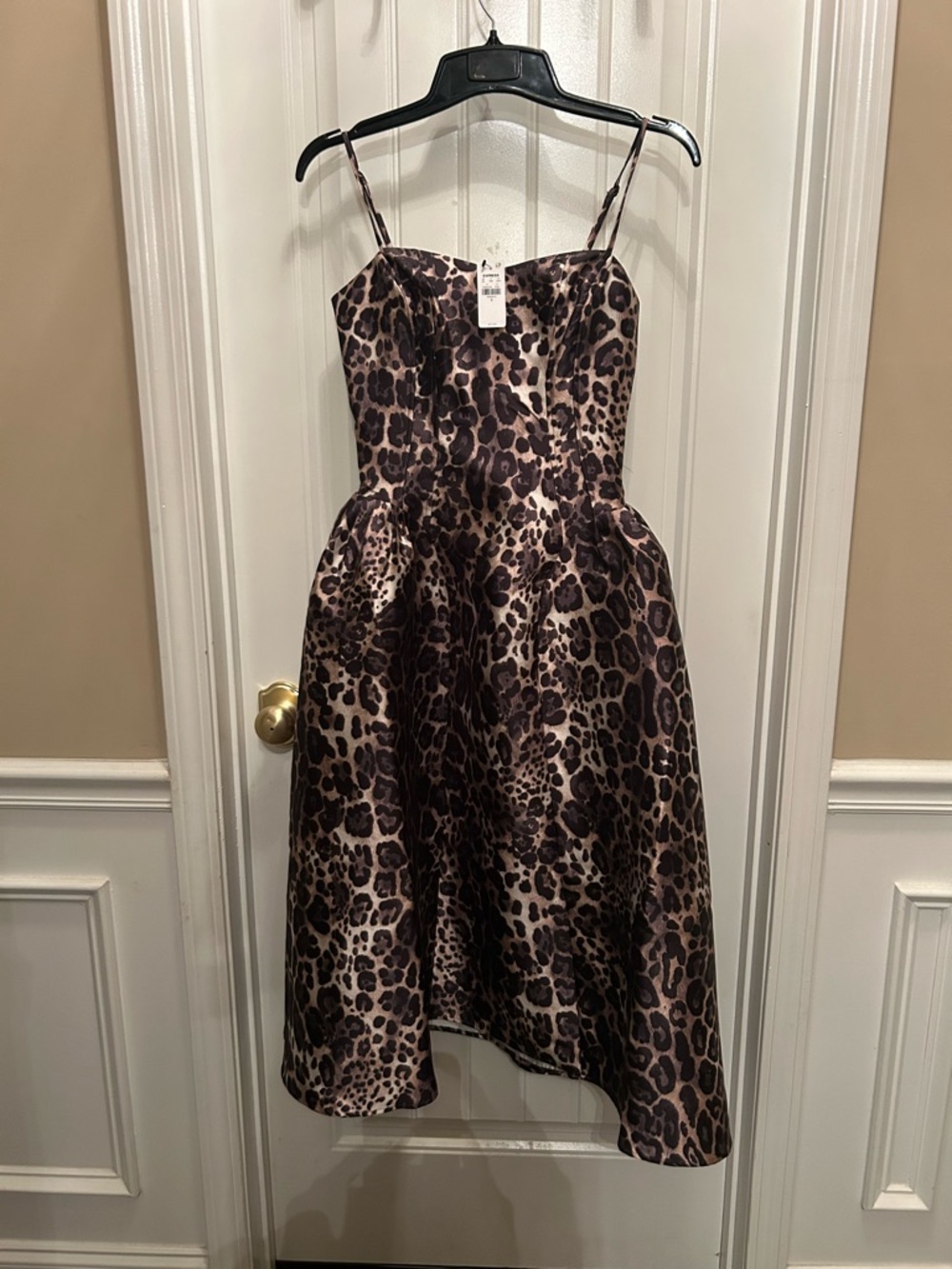 Express Leopard Print Satin Midi Dress in Brown and Black